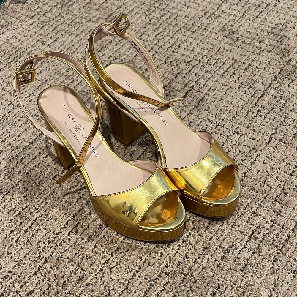 Chinese Laundry Shiny Gold Platform Heels